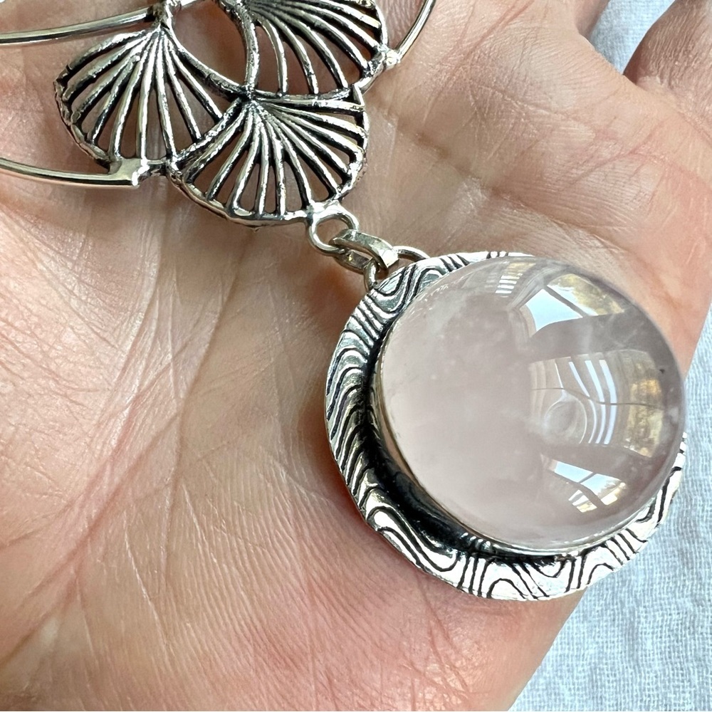 925 ORNATE Rose Quartz + Larimar Necklace Pendant - Picture 4 of 10